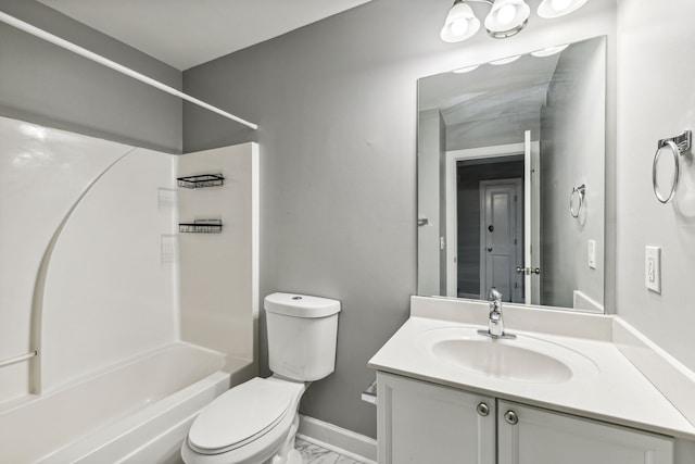 full bathroom featuring shower / bathing tub combination, vanity, and toilet