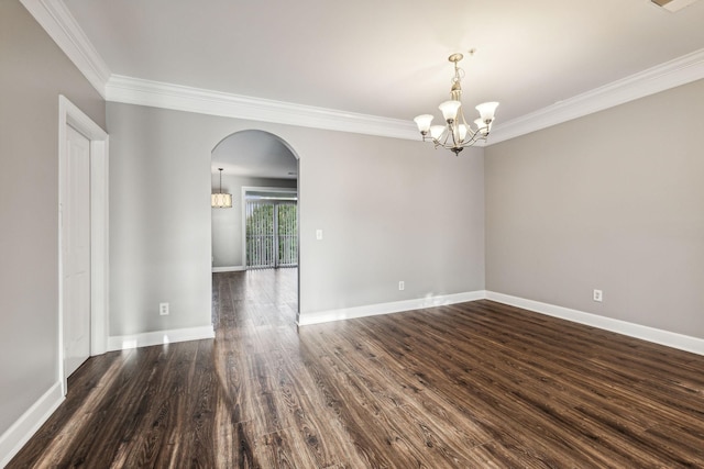 3200 Long Blvd Unit 4, Nashville, TN 37203 - empty room with arched walkways, ornamental molding, a chandelier, and dark wood finished floors