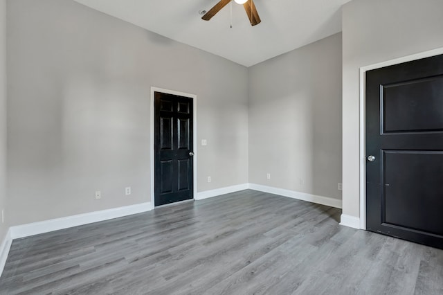 entryway featuring ceiling fan and light hardwood / wood-style flooring