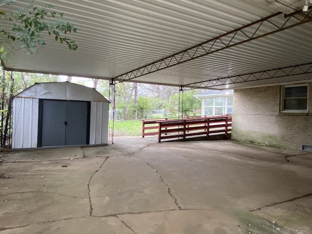 exterior space featuring a storage unit