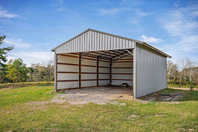 view of outdoor structure with a lawn