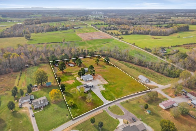 aerial view featuring a rural view