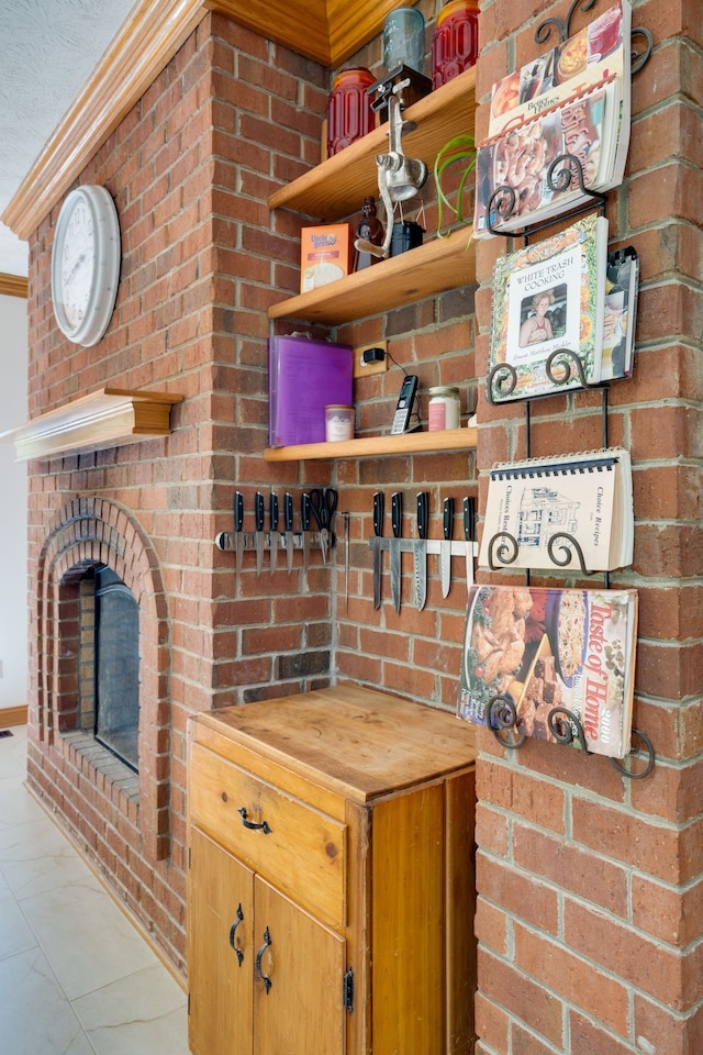 kitchen featuring wood counters and light tile patterned floors