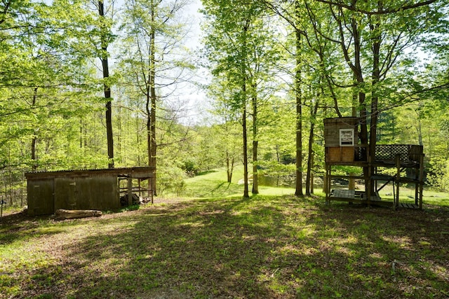 view of yard featuring an outdoor structure