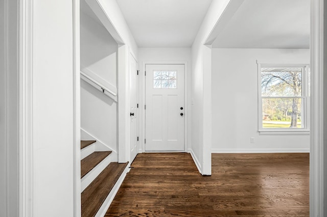 entryway with dark hardwood / wood-style flooring