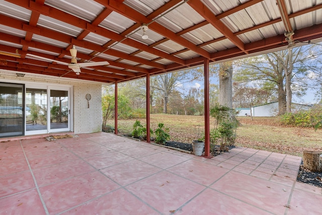 view of patio featuring ceiling fan