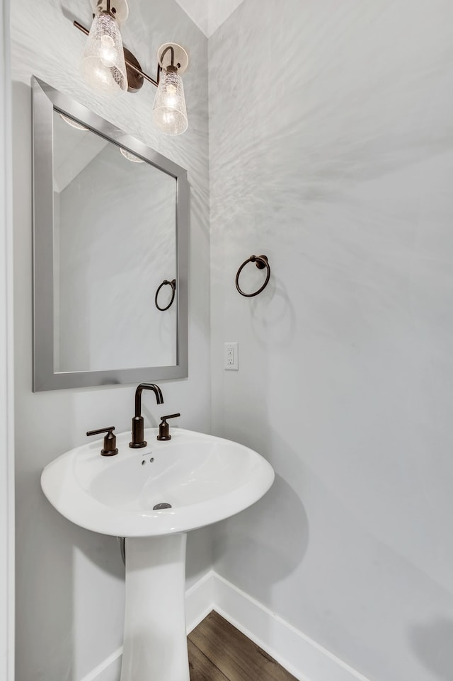 bathroom with hardwood / wood-style floors