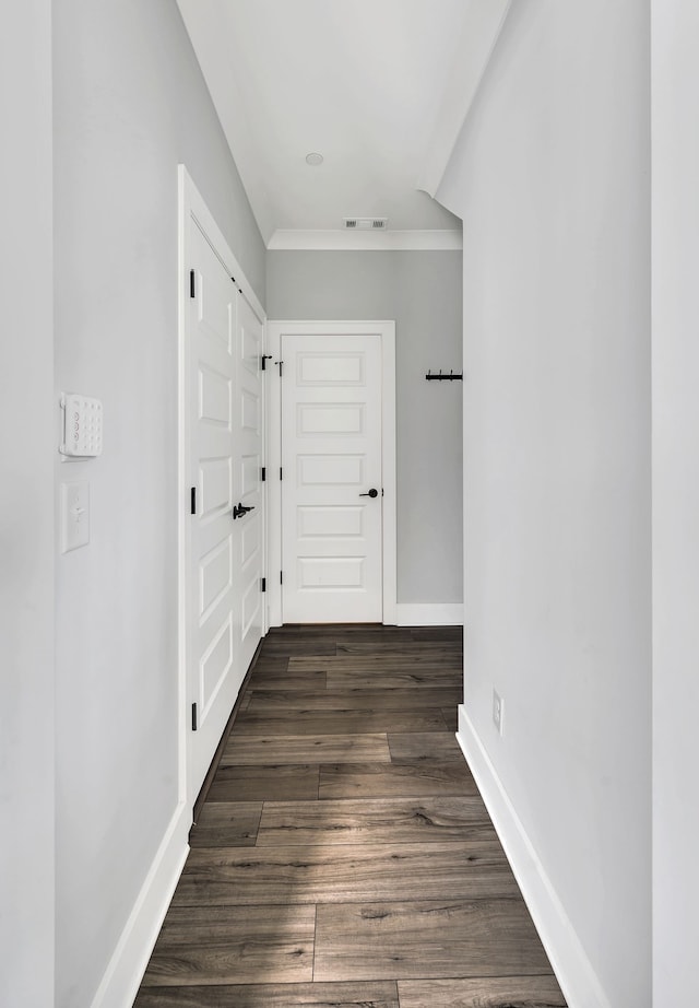 hallway featuring dark hardwood / wood-style flooring