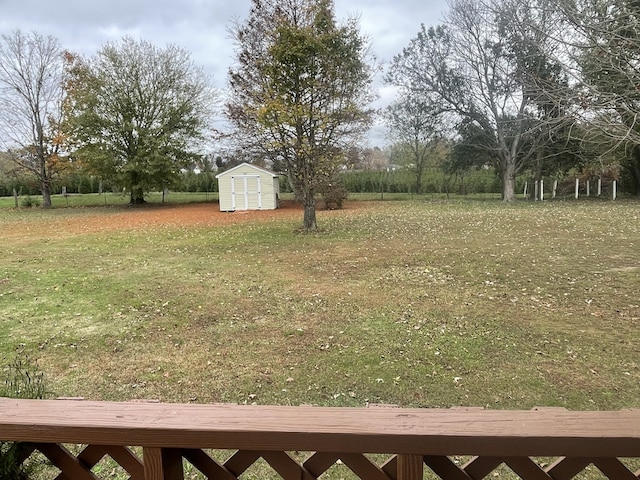 view of yard with a storage shed