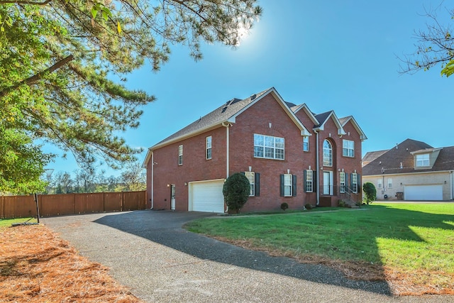 view of property exterior with a yard and a garage