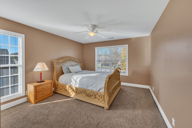 bedroom with carpet floors and ceiling fan