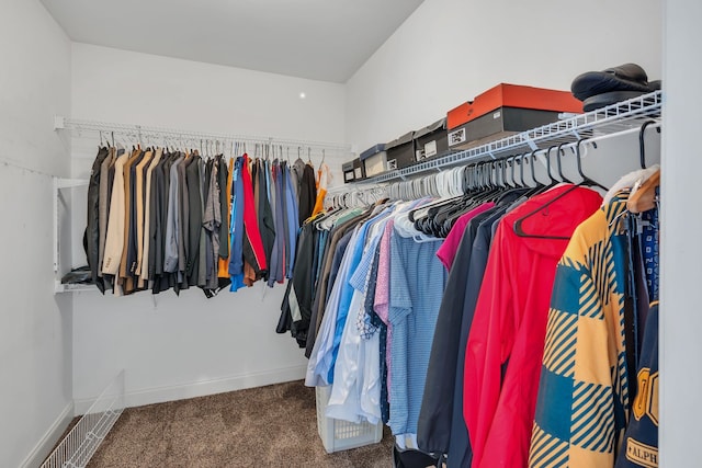 spacious closet with dark carpet