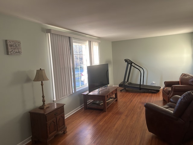 living room with dark wood-type flooring