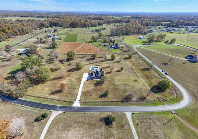 birds eye view of property with a rural view