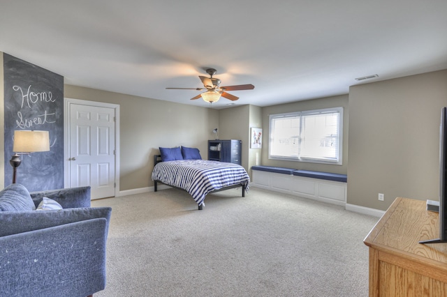 bedroom featuring carpet flooring and ceiling fan