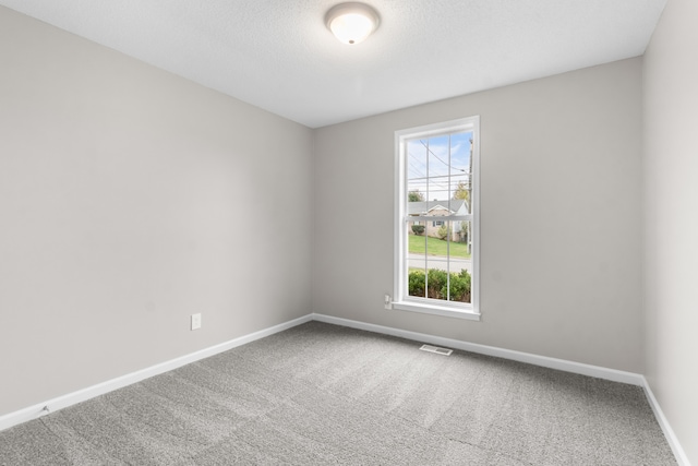 carpeted empty room featuring a textured ceiling