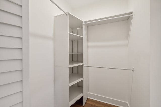 spacious closet featuring dark hardwood / wood-style floors