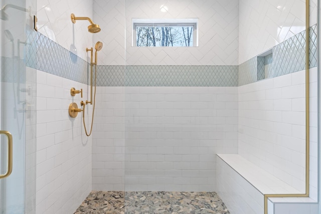 bathroom with a stall shower