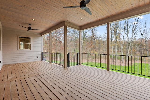 wooden deck with ceiling fan