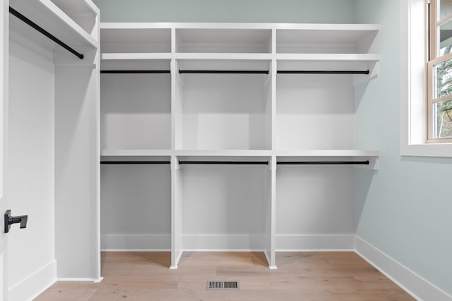 walk in closet with wood-type flooring