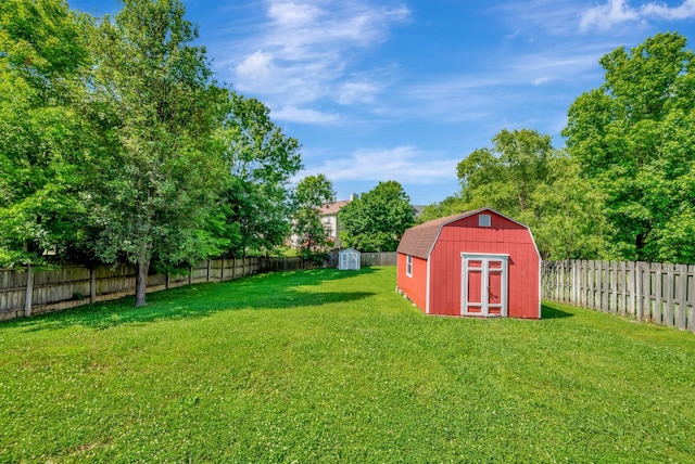 view of yard featuring a storage unit