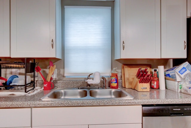 kitchen featuring sink, white cabinetry, and stainless steel dishwasher