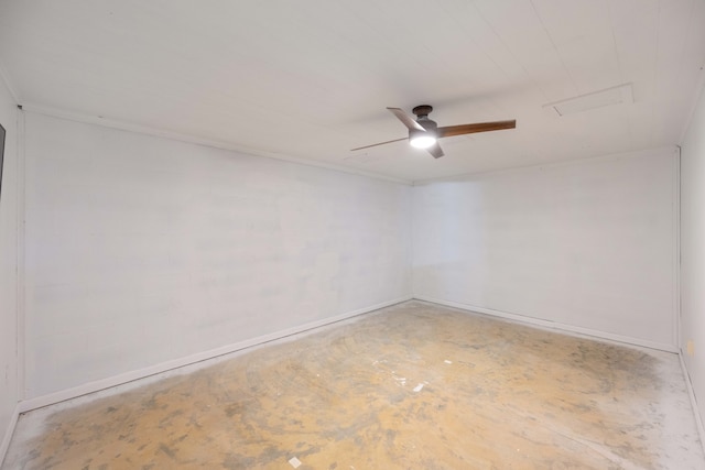 spare room with concrete flooring and ceiling fan