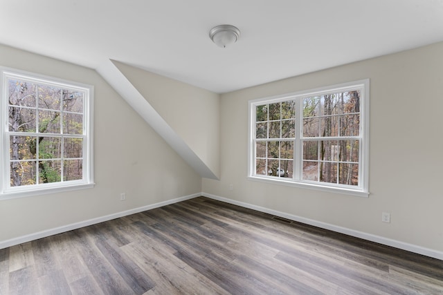 empty room featuring a healthy amount of sunlight and dark hardwood / wood-style floors