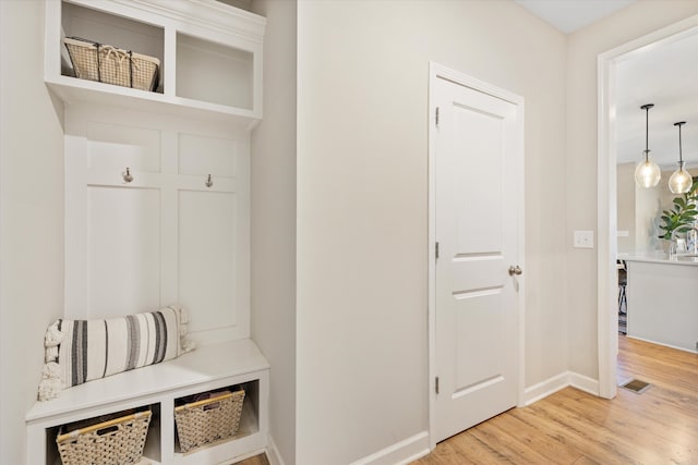 mudroom with hardwood / wood-style flooring