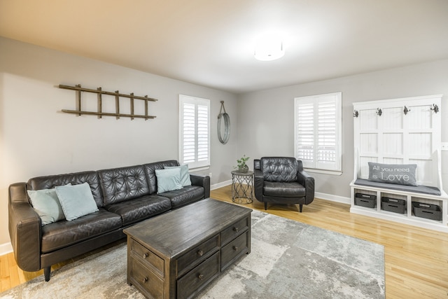 living room featuring light hardwood / wood-style flooring and plenty of natural light