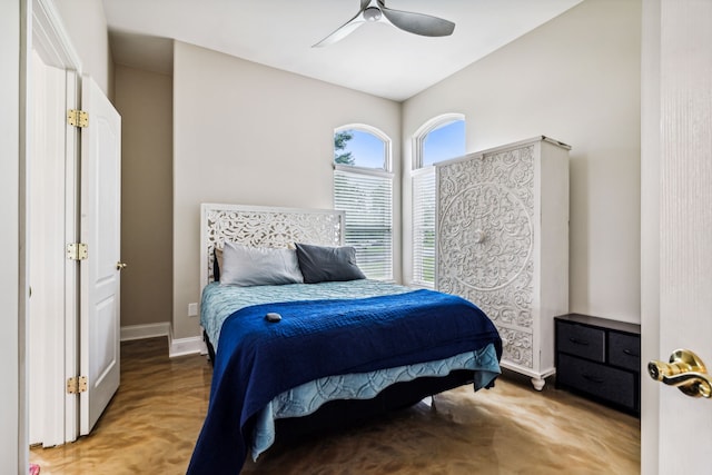 bedroom with carpet flooring and ceiling fan