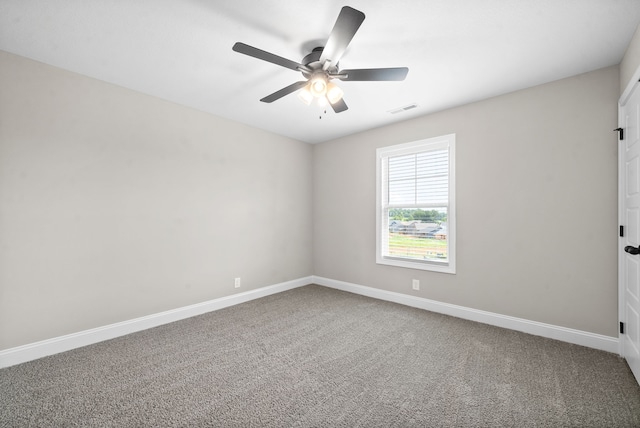 unfurnished room featuring carpet flooring and ceiling fan