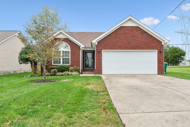 view of front facade featuring a front yard and a garage