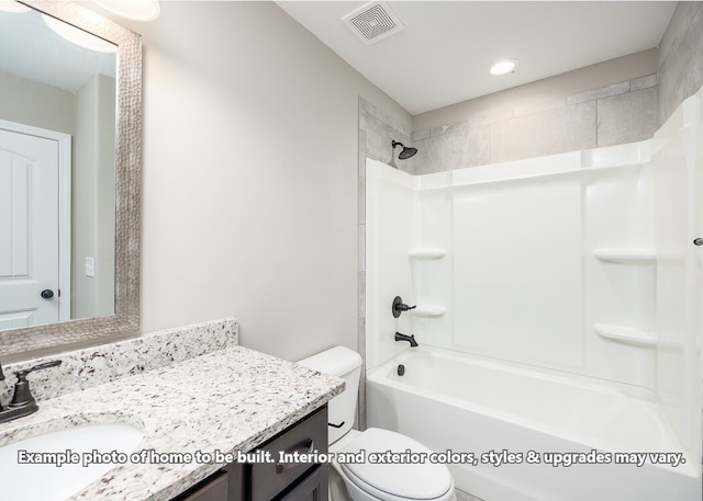 full bathroom featuring vanity, toilet, and tiled shower / bath