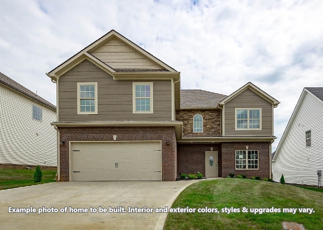 view of front of property featuring a garage and a front lawn