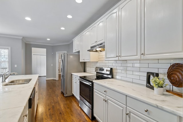 kitchen with white cabinetry, sink, and appliances with stainless steel finishes