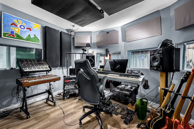 home office with light wood-type flooring