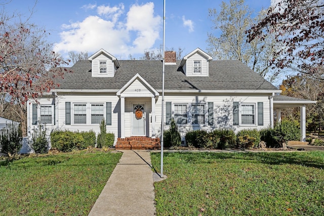 cape cod home with a front lawn