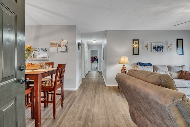 living room featuring a textured ceiling and hardwood / wood-style flooring