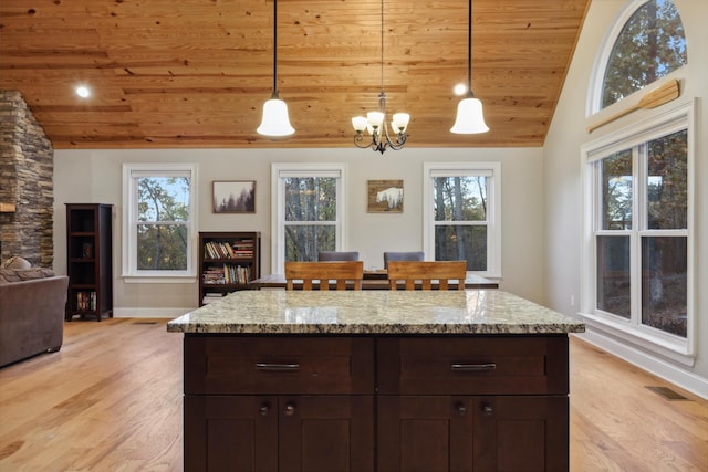 4955 Ringgold Rd, La Fayette, GA 30728 - kitchen with dark brown cabinetry, pendant lighting, and light hardwood / wood-style floors