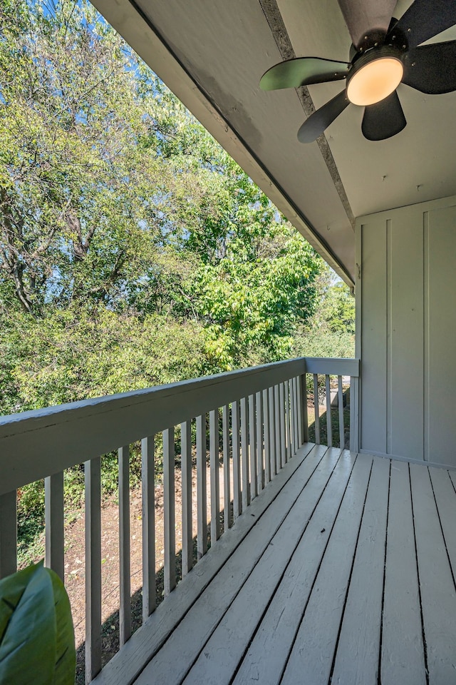 wooden deck with ceiling fan