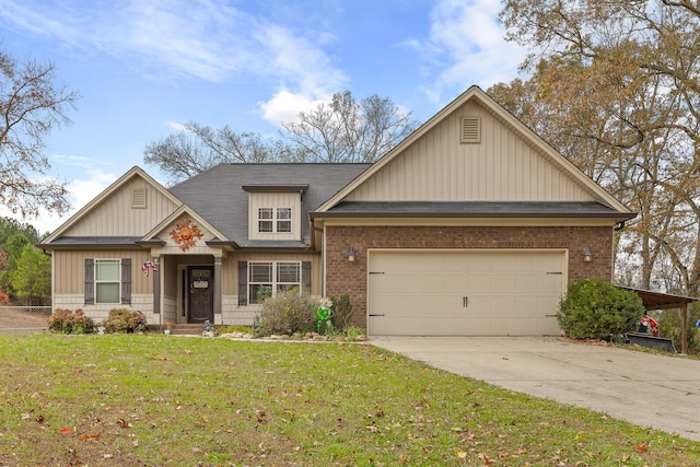 view of front of home featuring a garage and a front yard