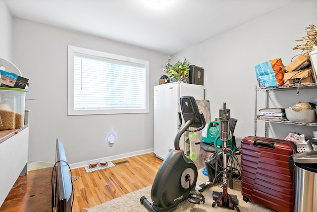 exercise room featuring wood-type flooring