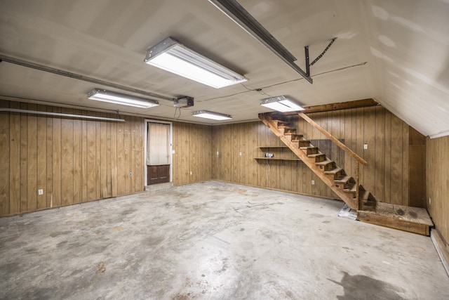 basement with wood walls