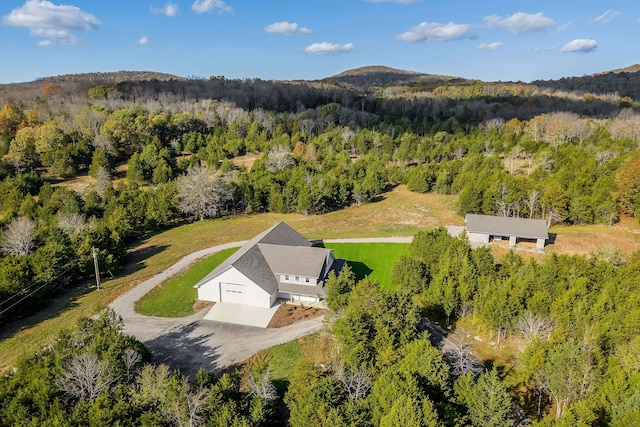 birds eye view of property featuring a mountain view