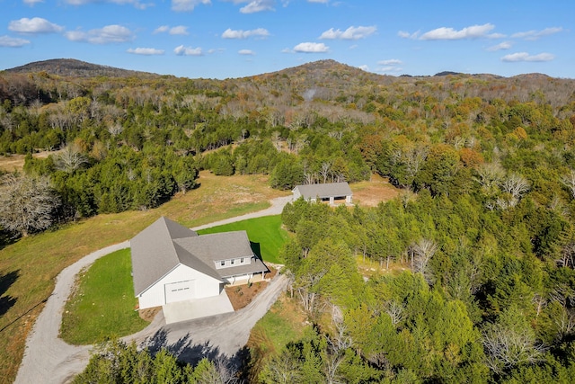 drone / aerial view featuring a mountain view