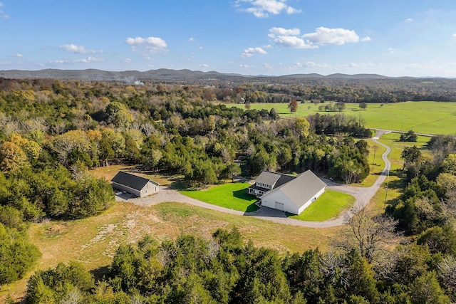 aerial view with a mountain view and a rural view