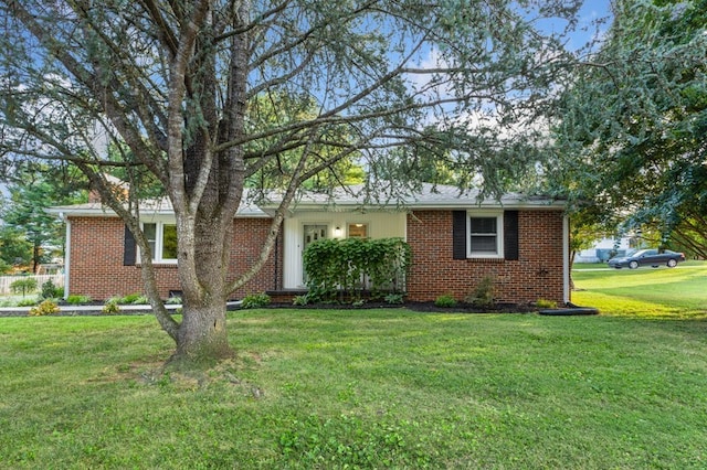 ranch-style home featuring a front lawn