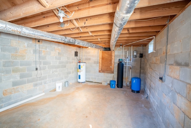 basement featuring electric water heater