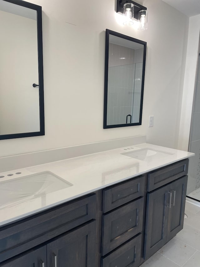 bathroom with vanity and an enclosed shower